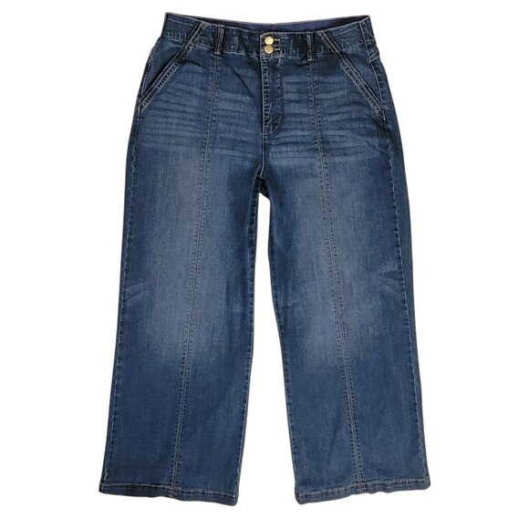 Democracy Skyrise Ab Solution Wide Leg High Rise Jeans Center Front Seam Sz 14 - Picture 3 of 10